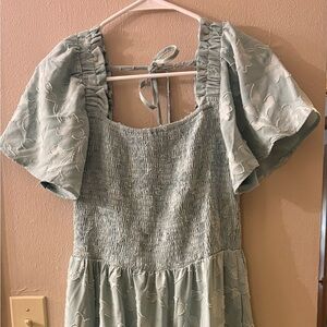 ZESICA Textured Sage Green Midi Dress